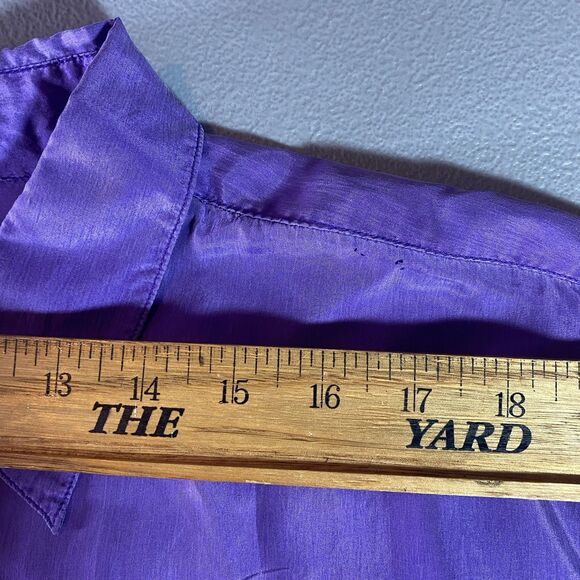 Florenzi Nouveau Silk Shirt Mens L Button Down Long Sleeve Chest Pocket Purple - Picture 5 of 11